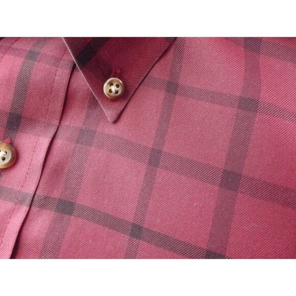 Brooks Brothers Shirt Mens Medium Slim Fit Non-Iron Burgundy &Black Plaid Button - Picture 6 of 11